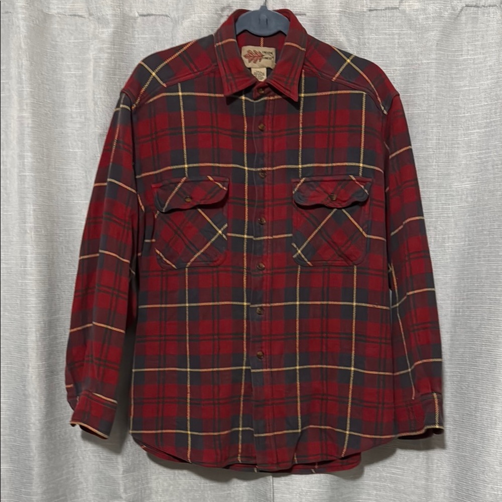 Men’s Field & Forest Cotton Heavyweight Flannel-Sz L-Gray/Red/Yellow Plaid